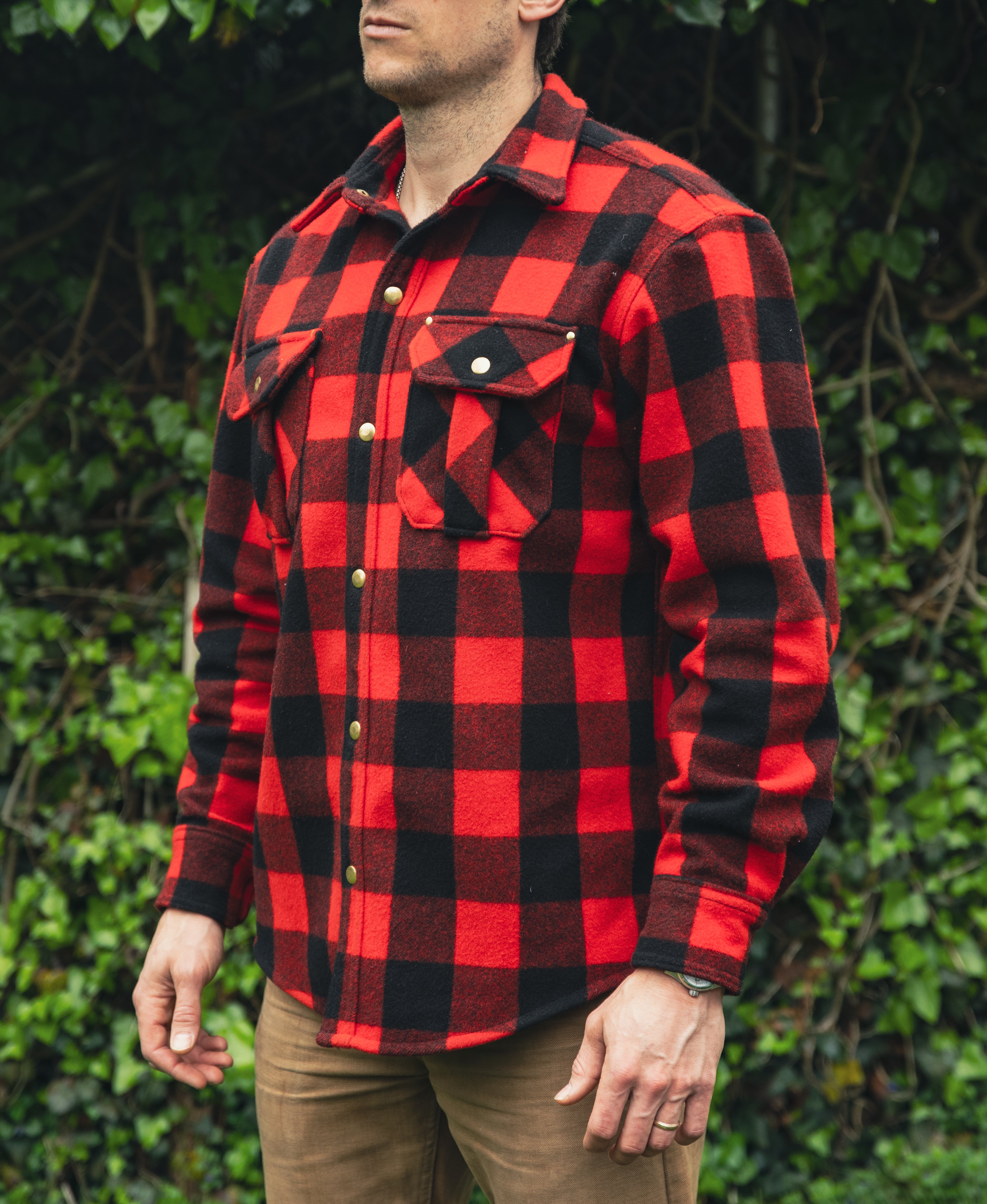 Outlander Woolen Shirt- Red Buffalo Plaid – Heat Straps USA
