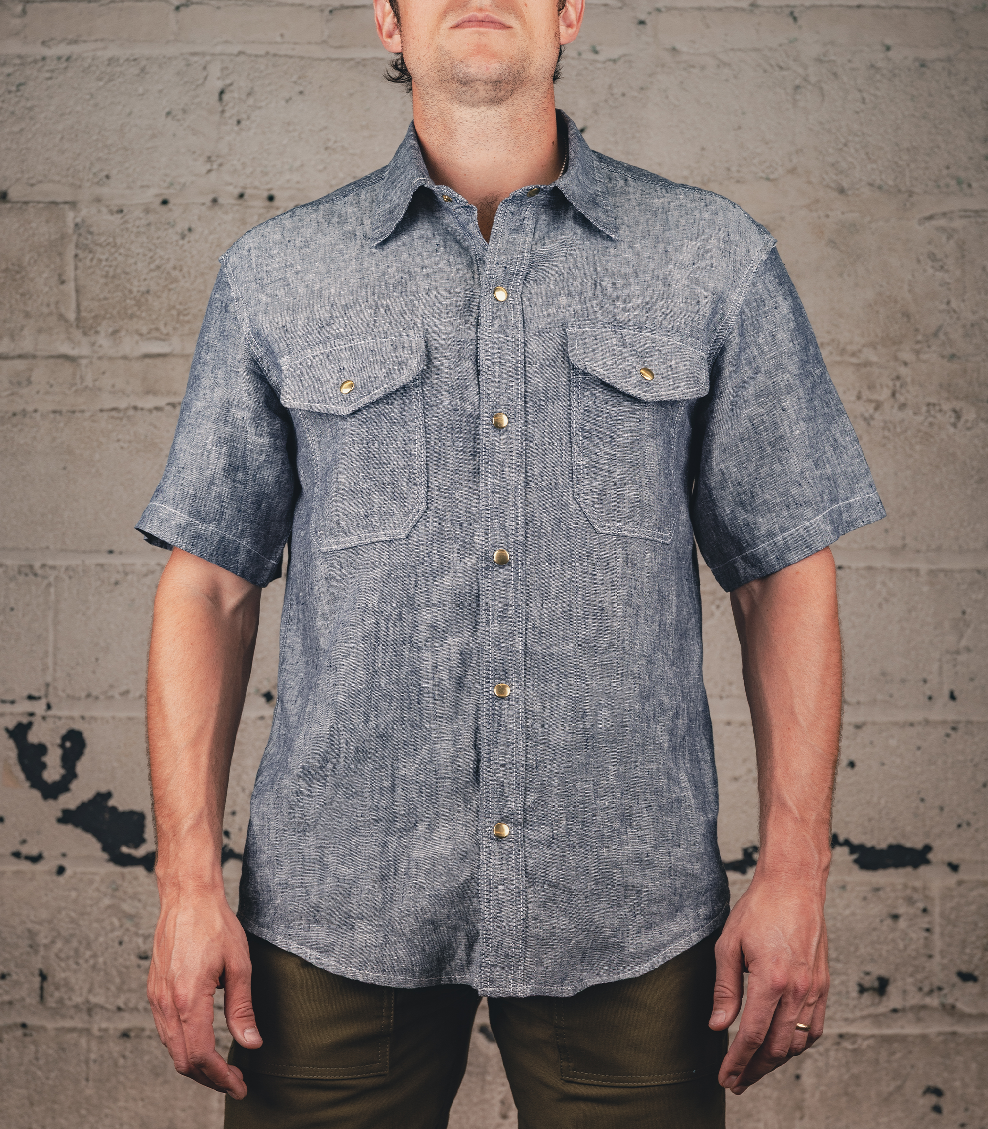 The Short Sleeve Work Shirt - Navy Linen